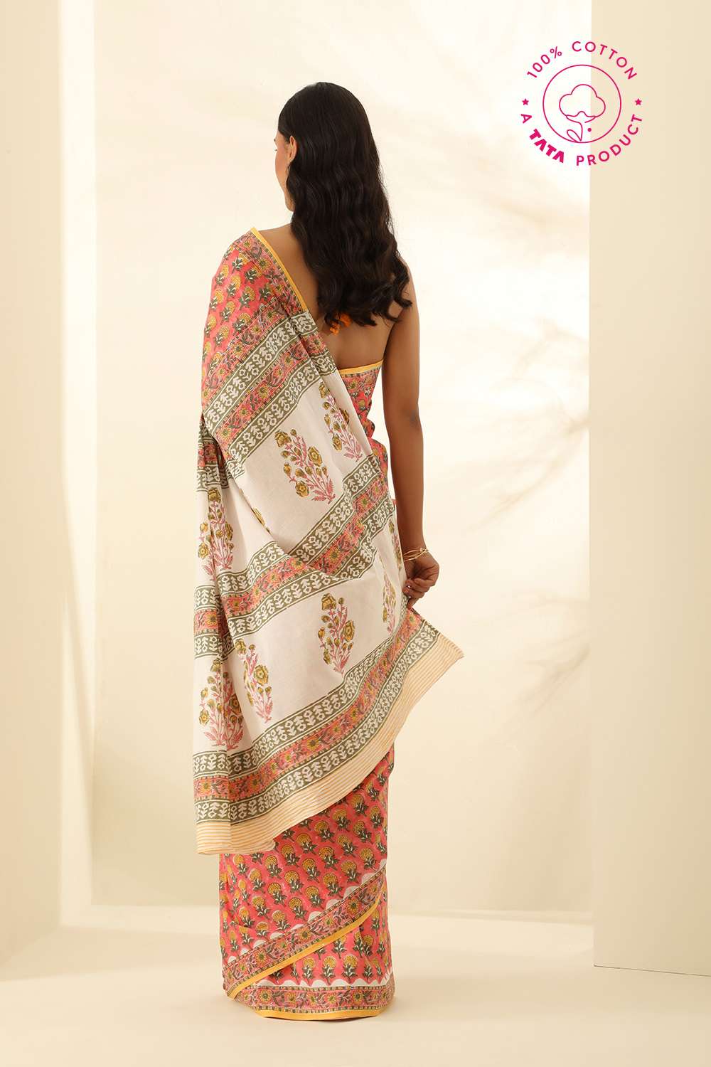 Orange Pure Cotton Bagru Block Printed Saree image number null