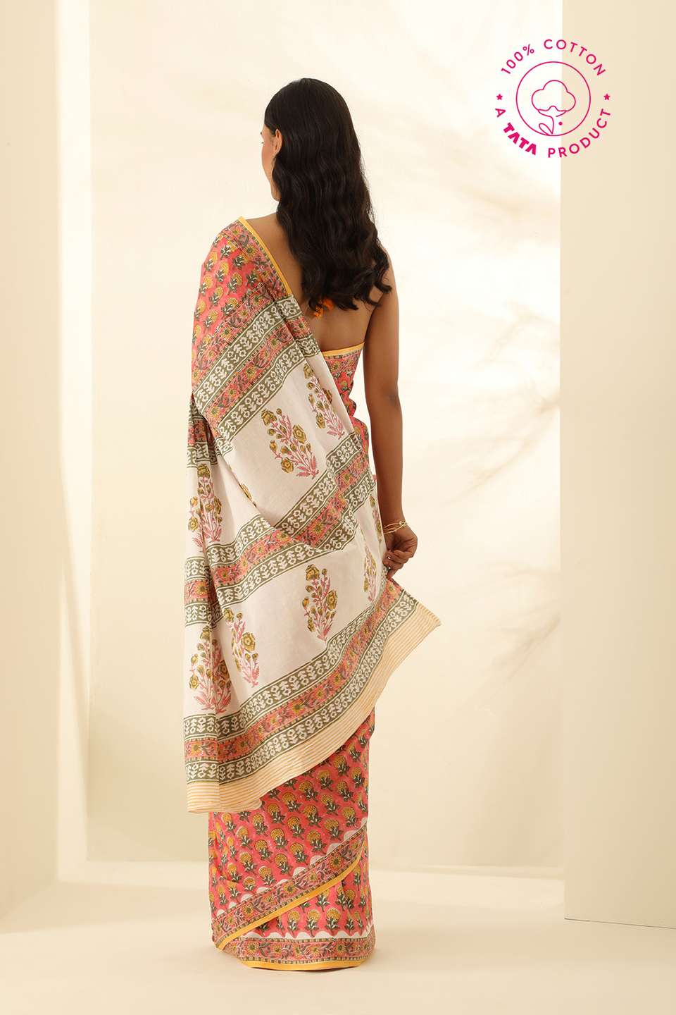 Orange Pure Cotton Bagru Block Printed Saree