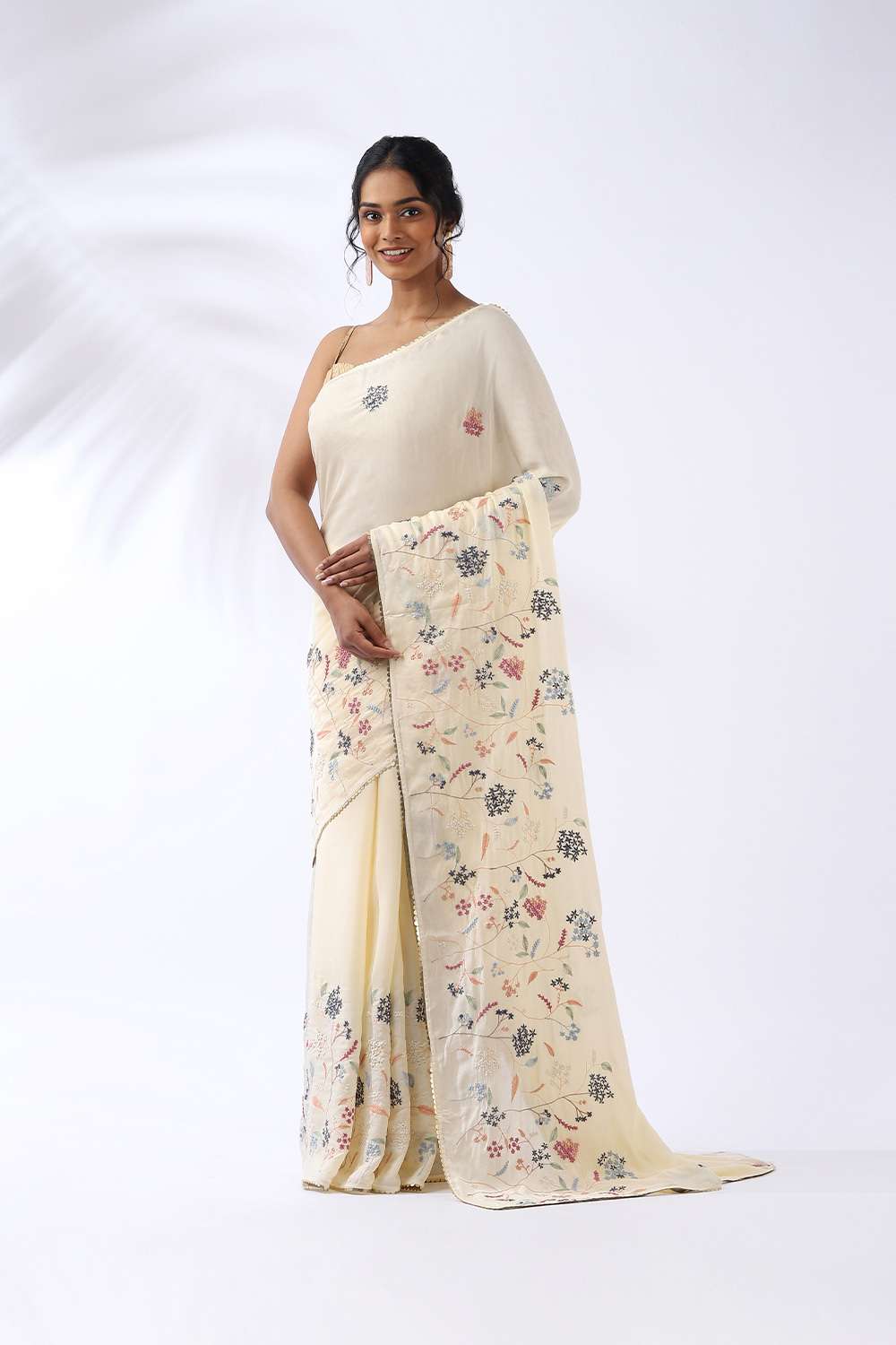 Light Yellow Viscose Embroidered Saree image number null