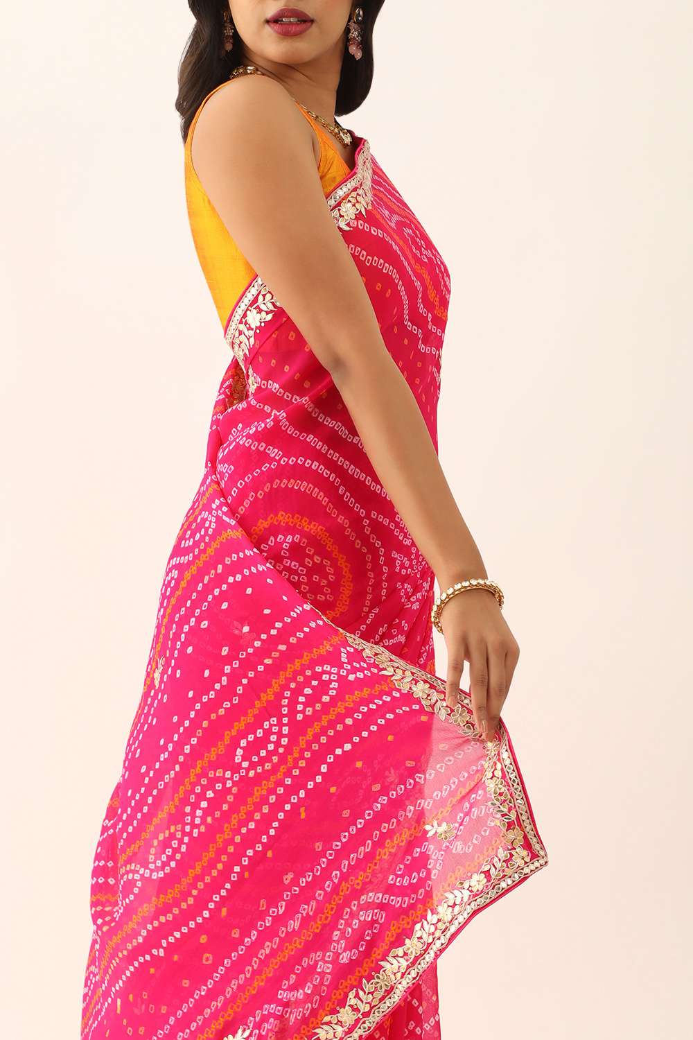 Pink Pure Silk Chiffon Gota Patti Saree image number null