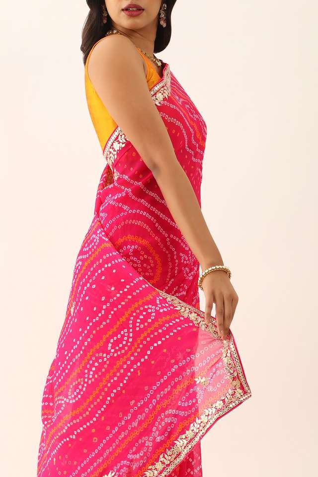 Pink Pure Silk Chiffon Gota Patti Saree image number