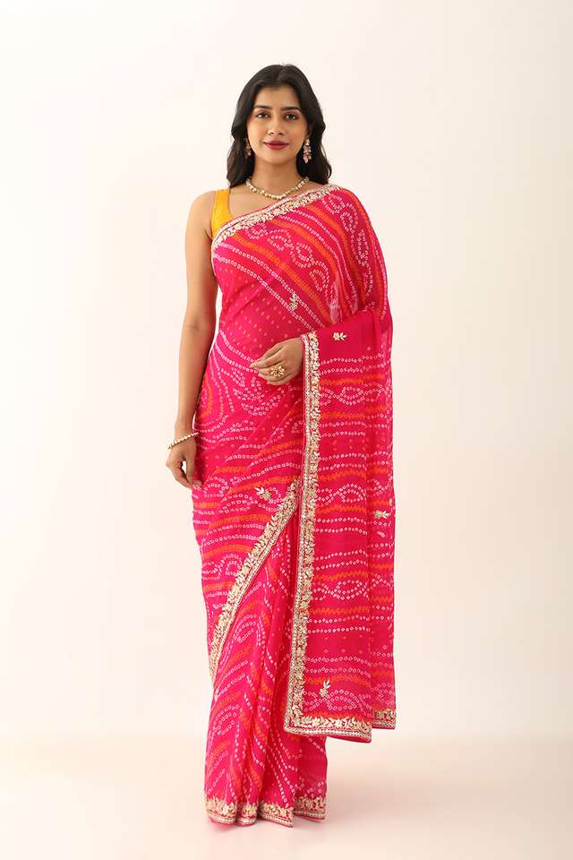 Pink Pure Silk Chiffon Gota Patti Saree thumbnail image number null