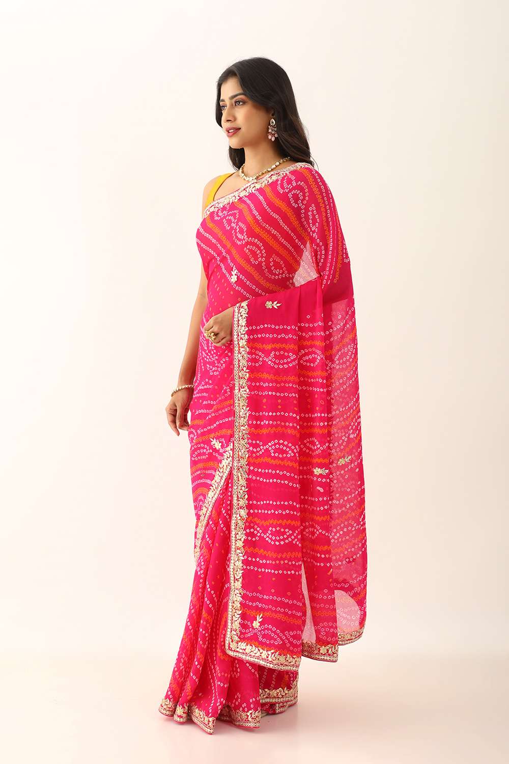 Pink Pure Silk Chiffon Gota Patti Saree image number null