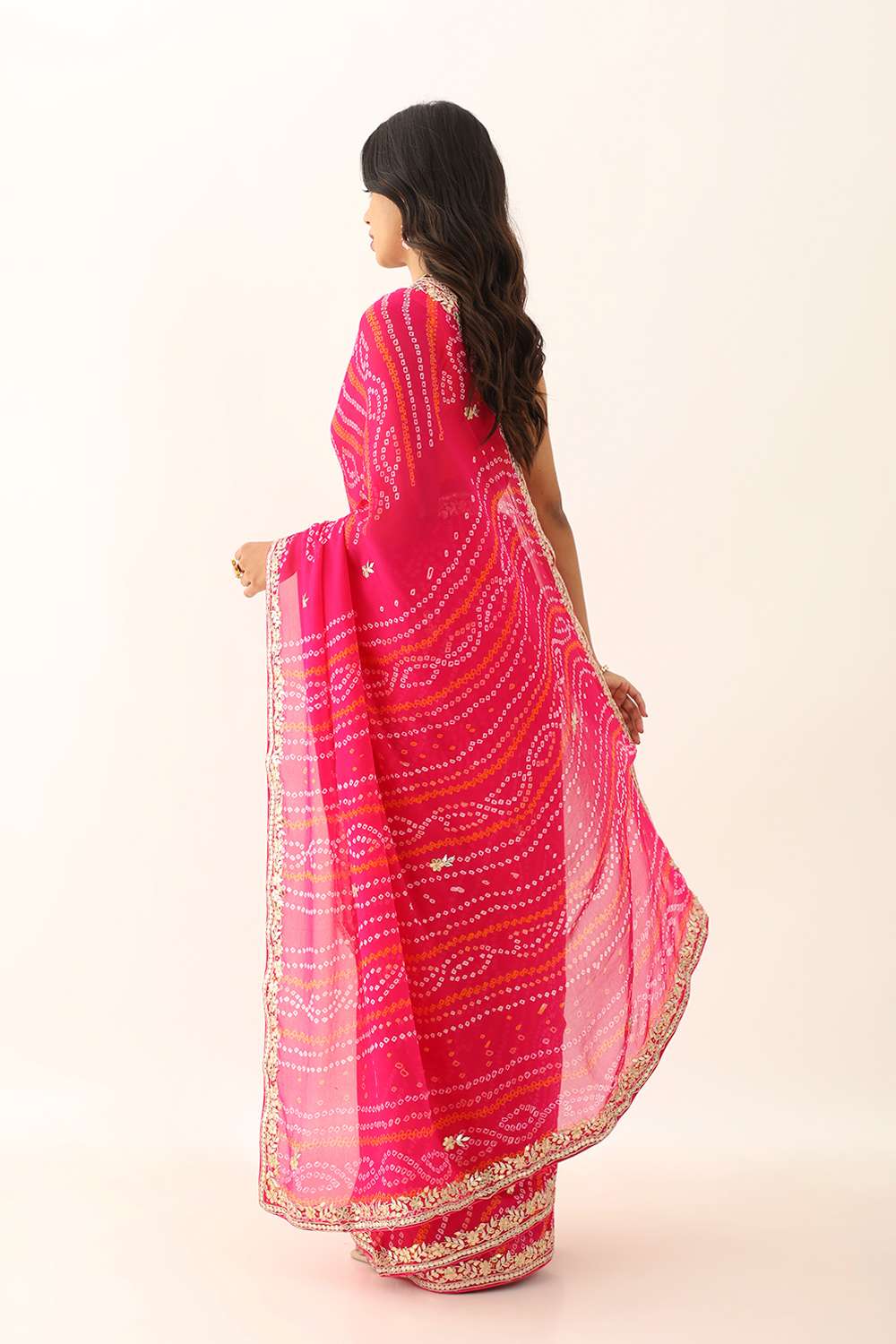 Pink Pure Silk Chiffon Gota Patti Saree image number null