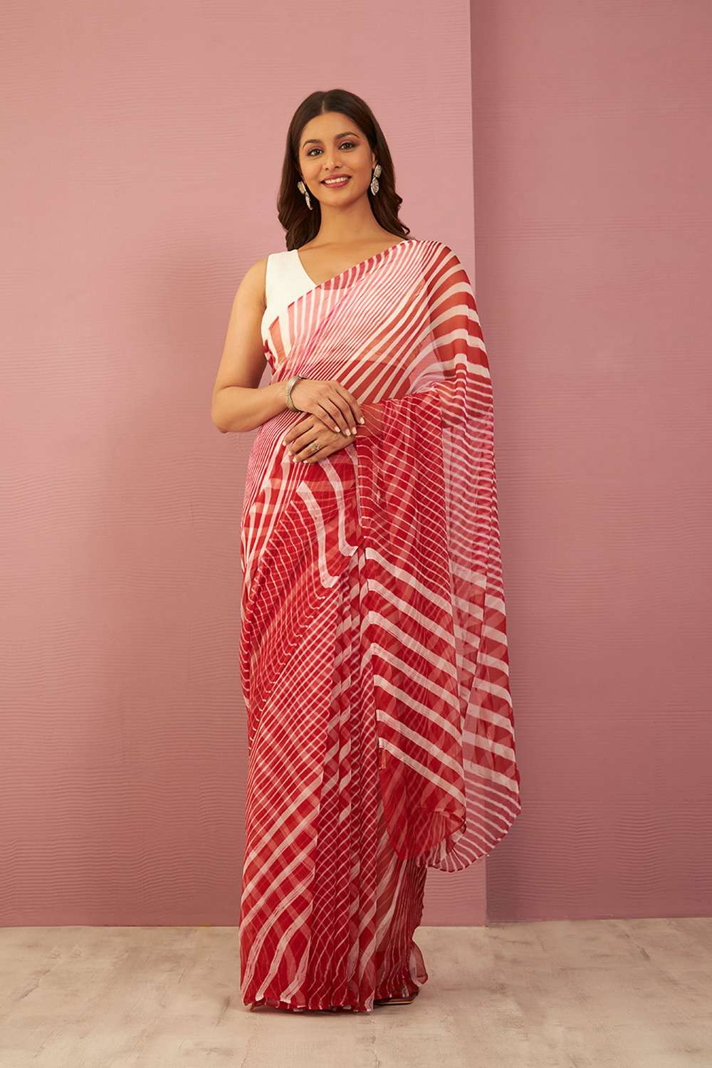 Red Rajasthan Pure Silk Georgette Tie & Dye Leheriya Saree image number null