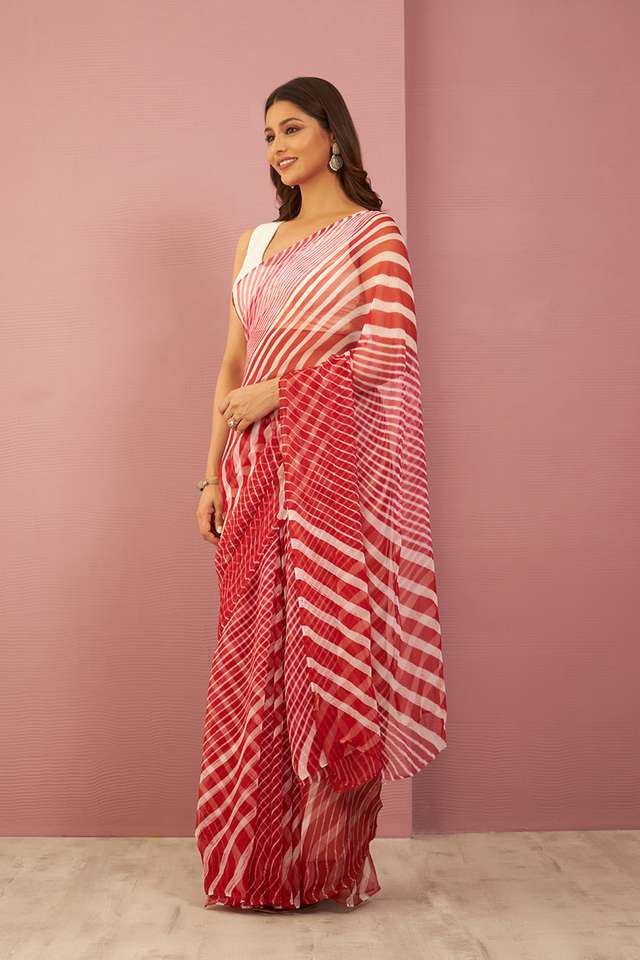 Red Rajasthan Pure Silk Georgette Tie & Dye Leheriya Saree thumbnail image number null