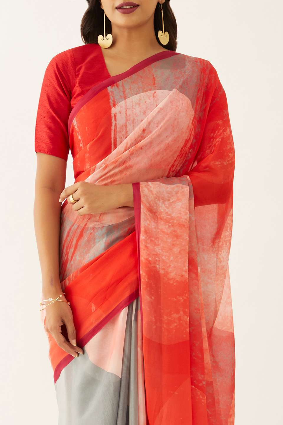 Grey Viscose Crepe Printed Saree