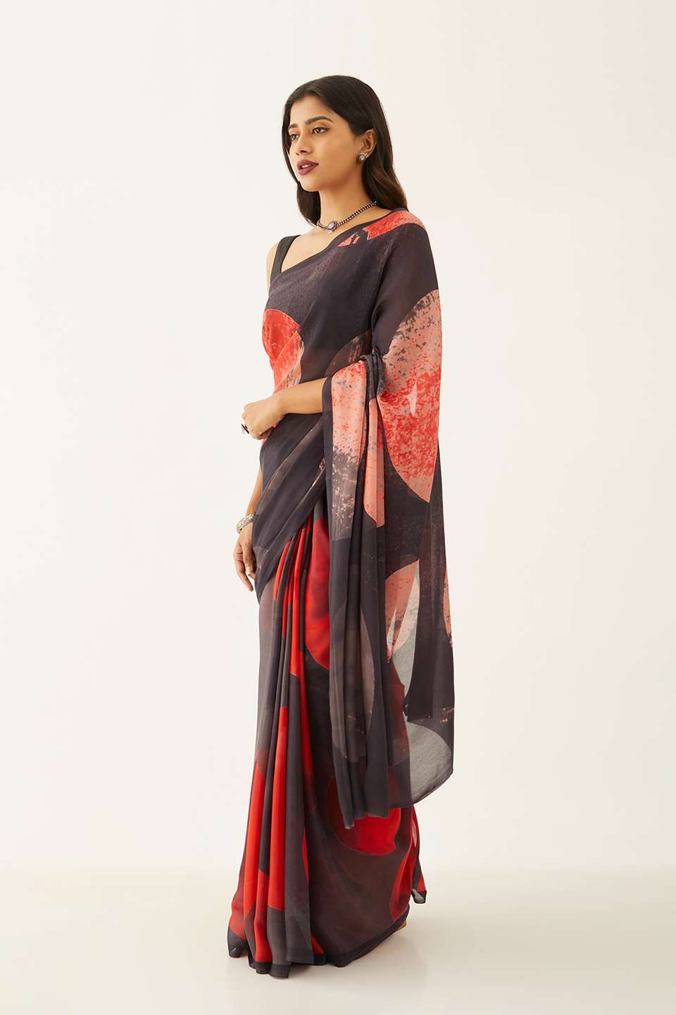 Red Viscose Crepe Printed Saree