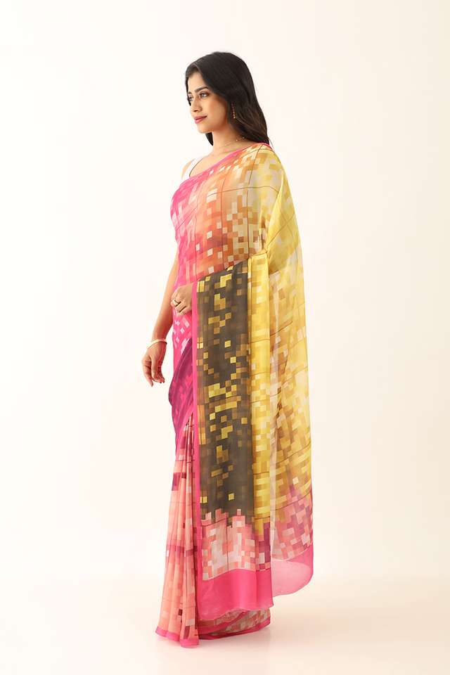 Pink Viscose Crepe Printed Saree thumbnail image number null