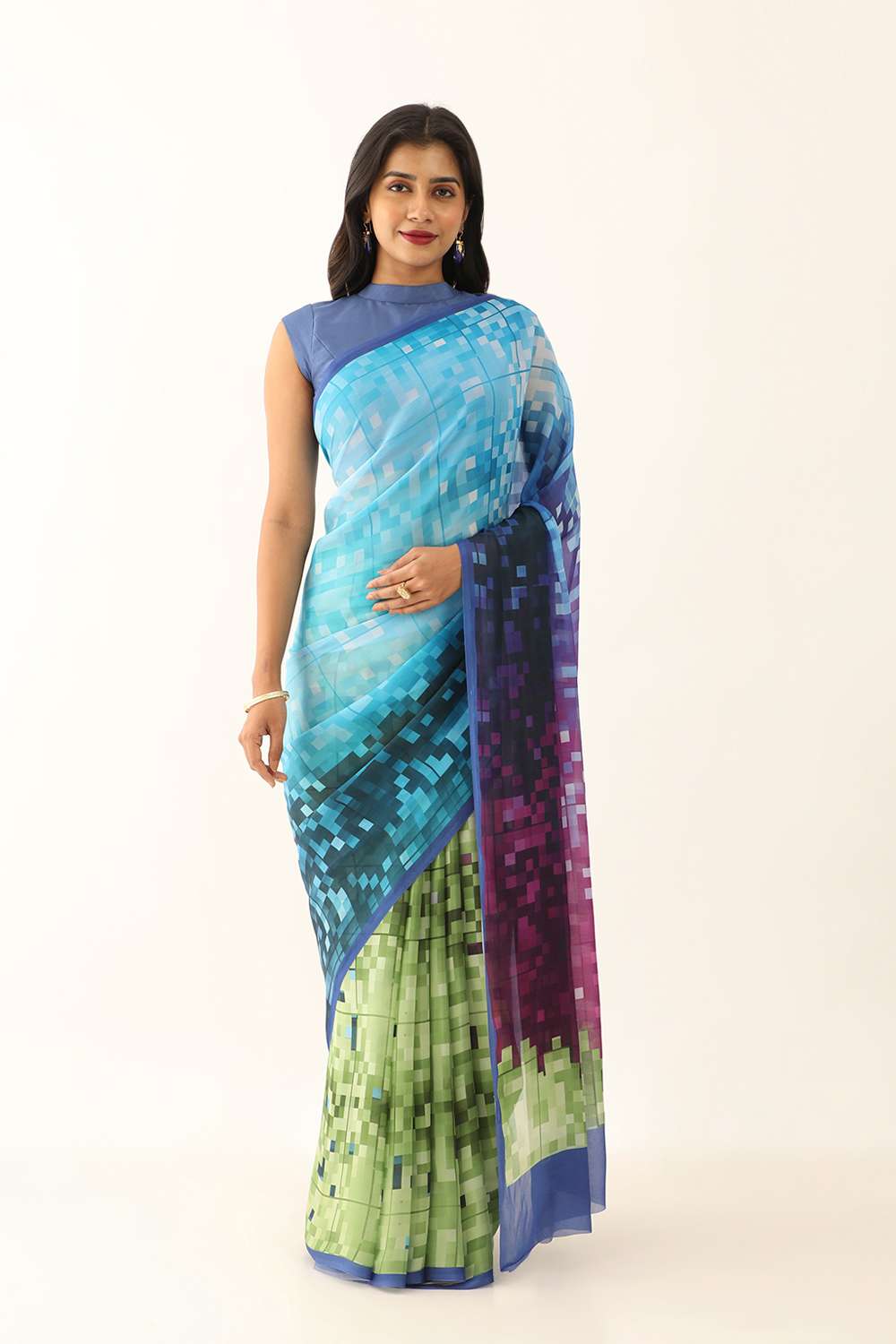 Blue Viscose Crepe Printed Saree image number null