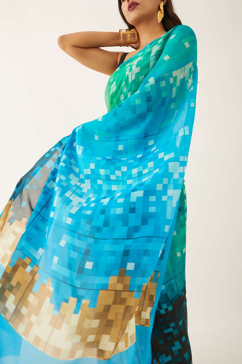 Green Viscose Crepe Printed Saree