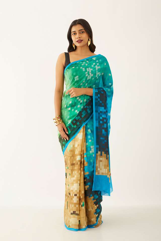 Green Viscose Crepe Printed Saree thumbnail image number null