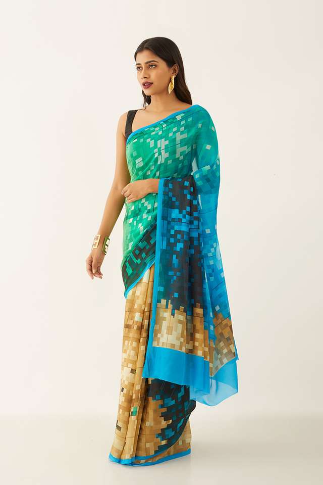 Green Viscose Crepe Printed Saree thumbnail image number null