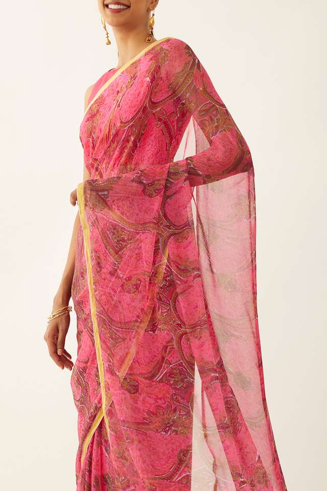 Pink Viscose Chiffon Printed Saree image number