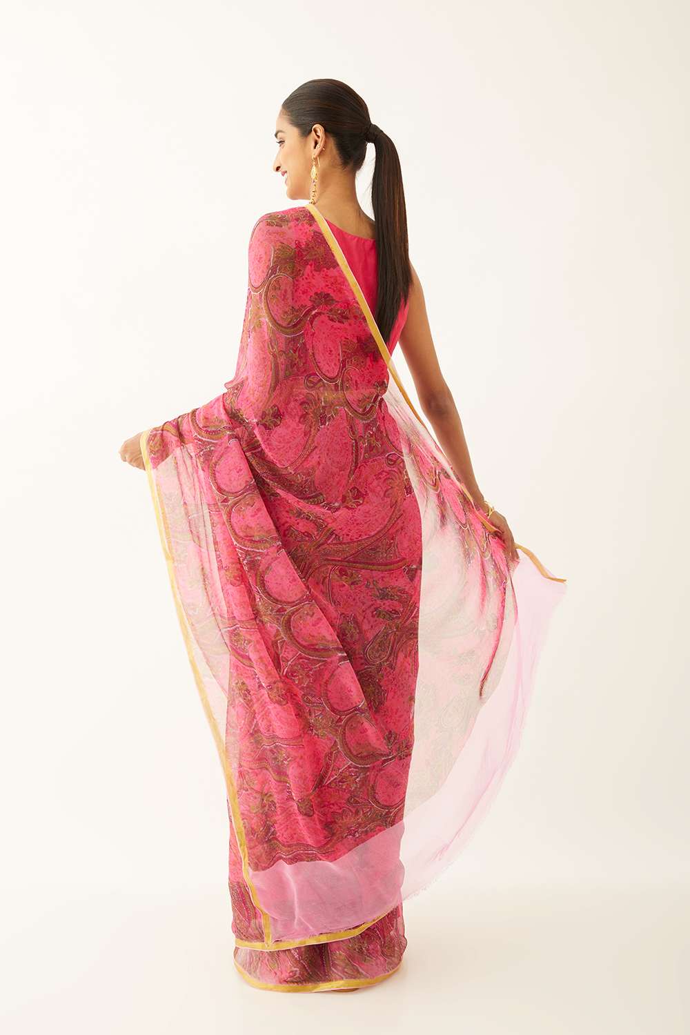 Pink Viscose Chiffon Printed Saree image number null