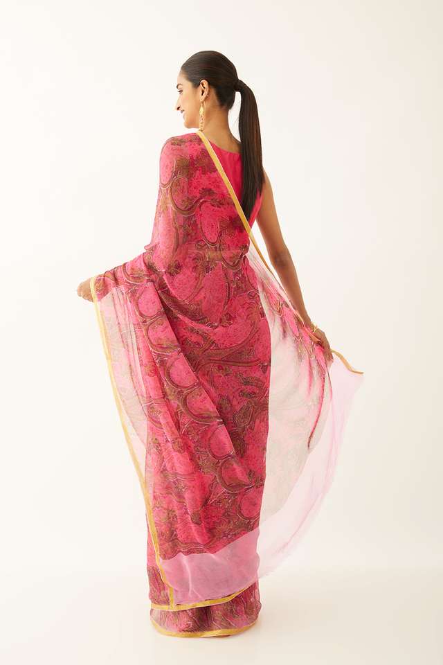 Pink Viscose Chiffon Printed Saree thumbnail image number null