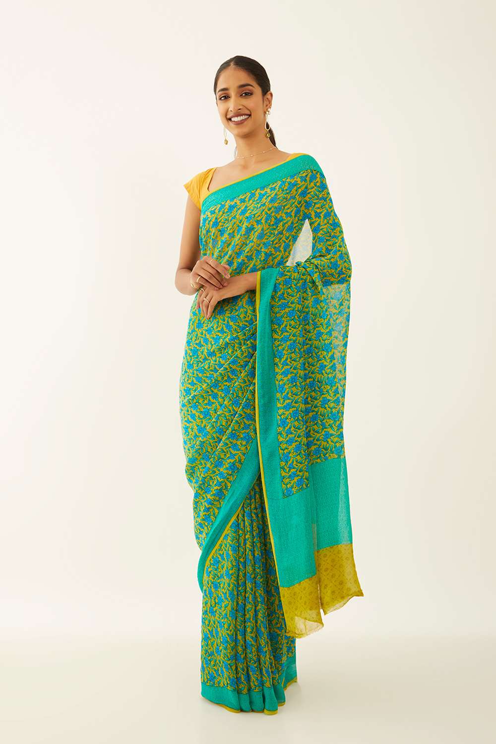 Light Green Viscose Georgette Printed Saree image number null