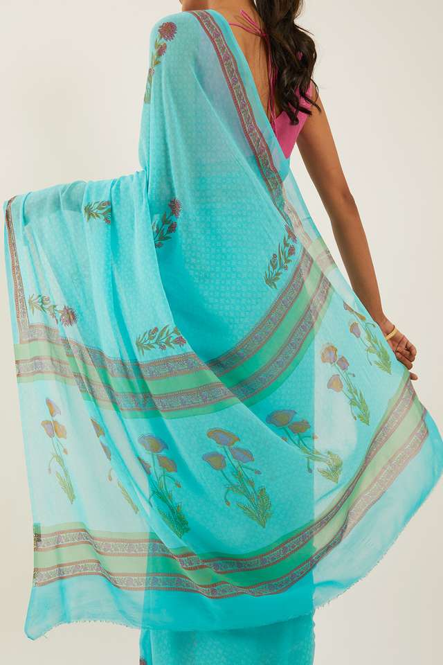Blue Viscose Georgette Printed Saree image number