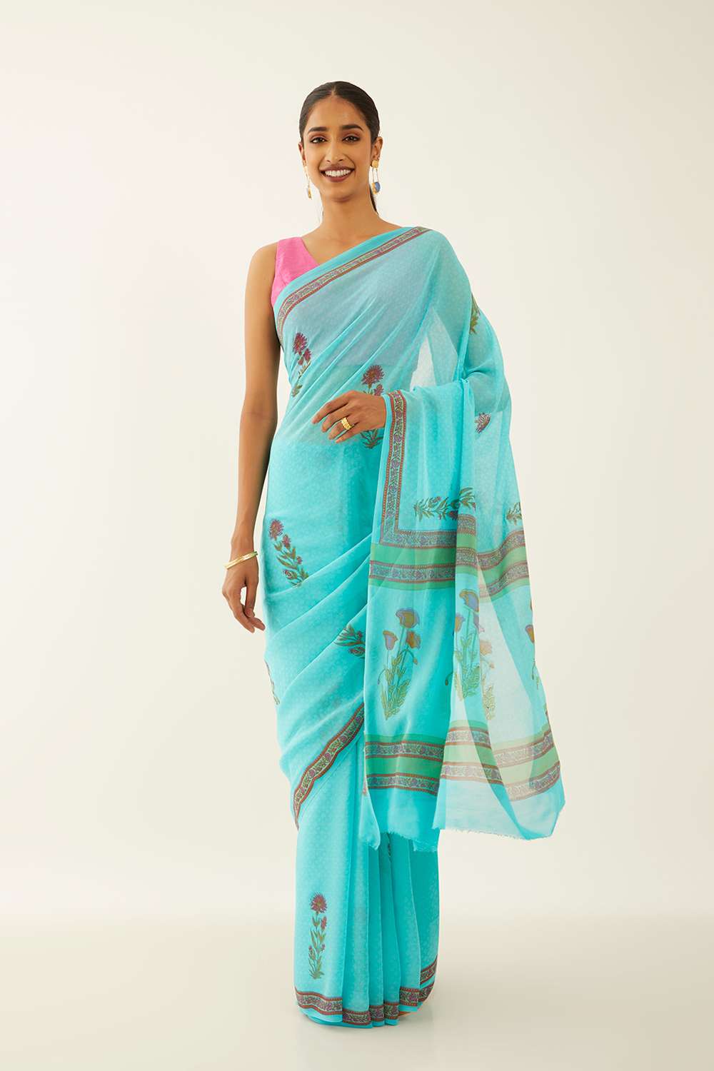 Blue Viscose Georgette Printed Saree image number null
