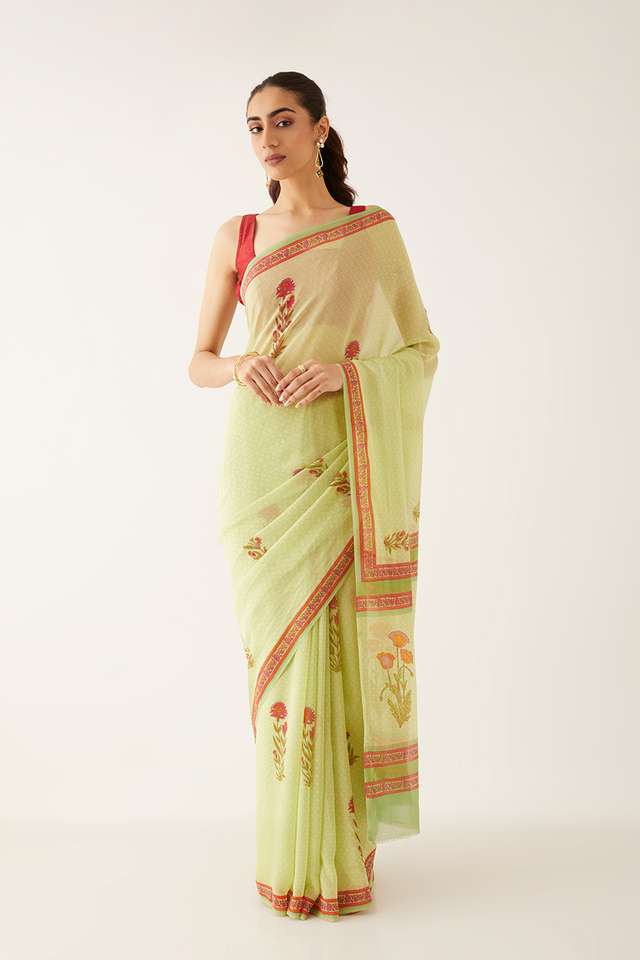 Light Green Viscose Georgette Printed Saree image number