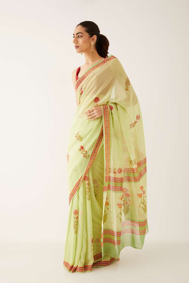 Light Green Viscose Georgette Printed Saree thumbnail image number null