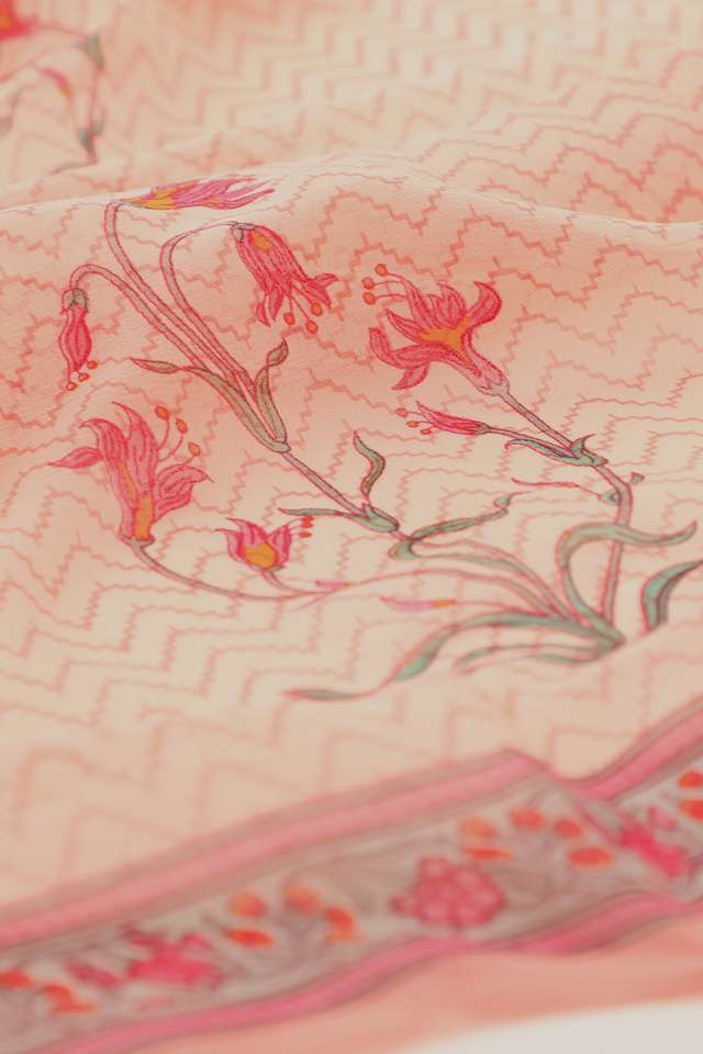 Light Pink Viscose Georgette Block Printed Saree thumbnail image number null