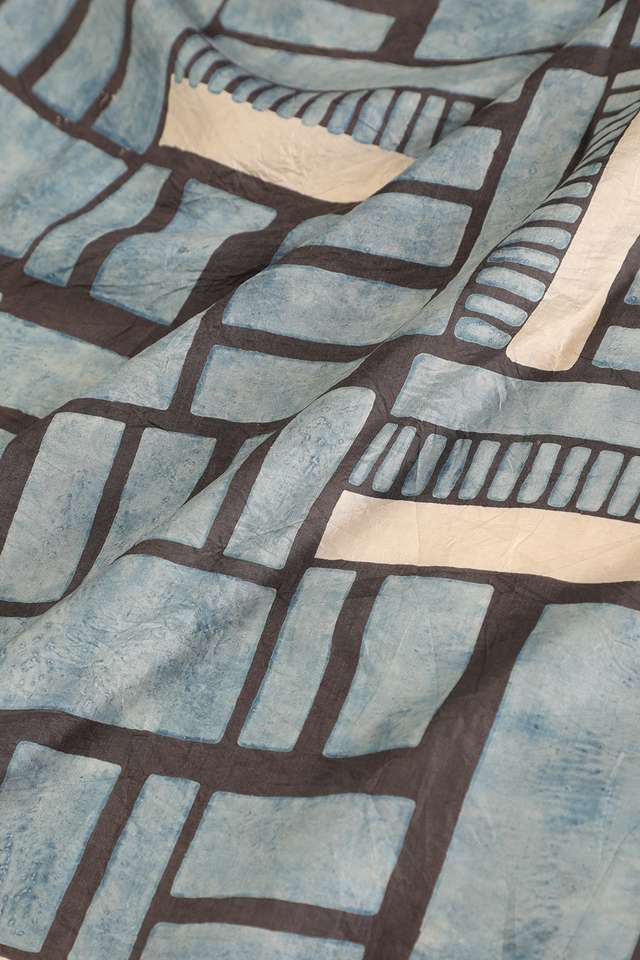 Grey Gujarat Pure Silk Ajrakh Block Print Saree thumbnail image number null