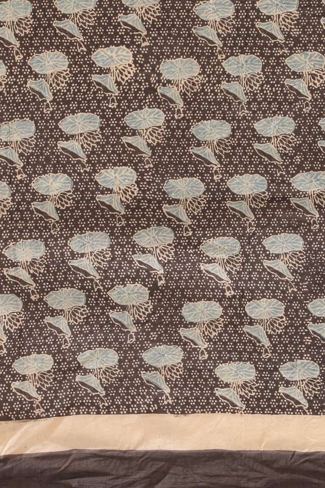 Grey Gujarat Pure Silk Ajrakh Block Print Saree thumbnail image number null