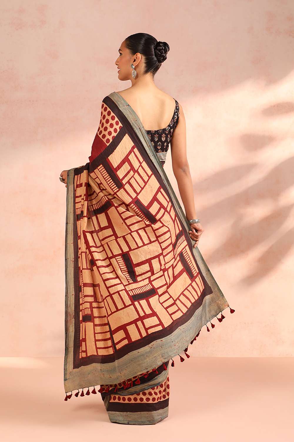 Orange Gujarat Pure Silk Ajrakh Block Print Saree image number null