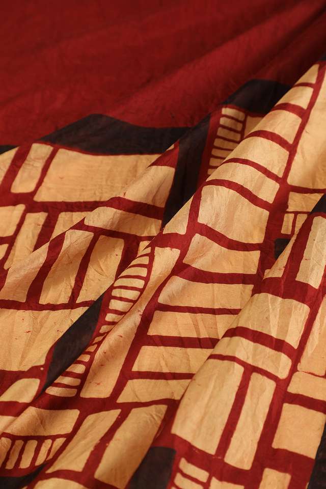 Orange Gujarat Pure Silk Ajrakh Block Print Saree thumbnail image number null