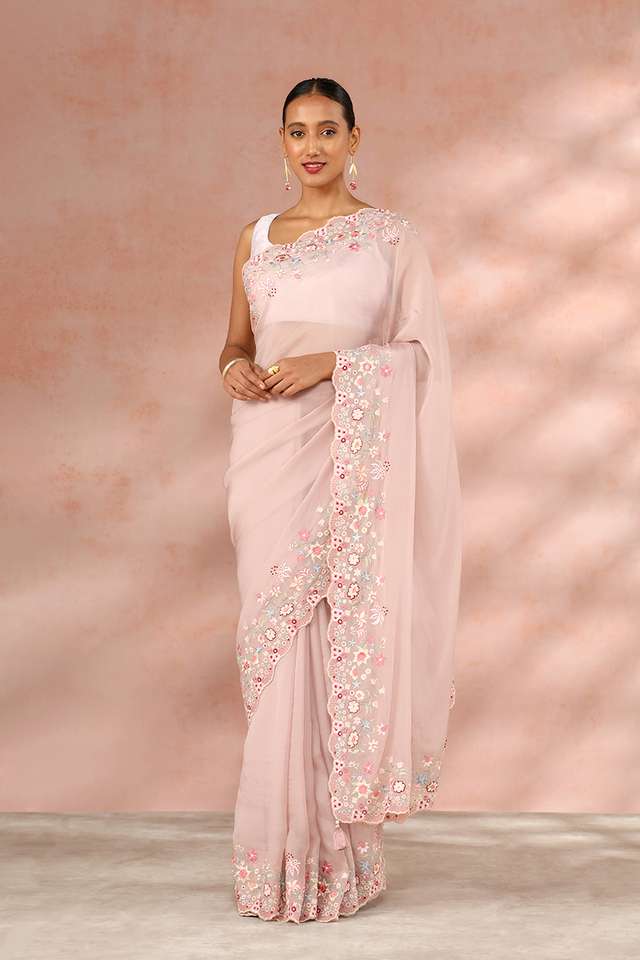 Light Pink Contemporary Viscose Organza Embroidery Saree image number