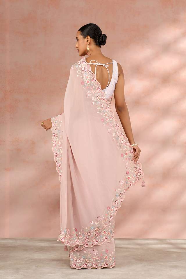Light Pink Contemporary Viscose Organza Embroidery Saree thumbnail image number null