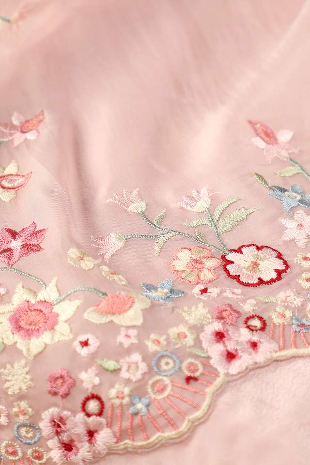 Light Pink Contemporary Viscose Organza Embroidery Saree thumbnail image number null