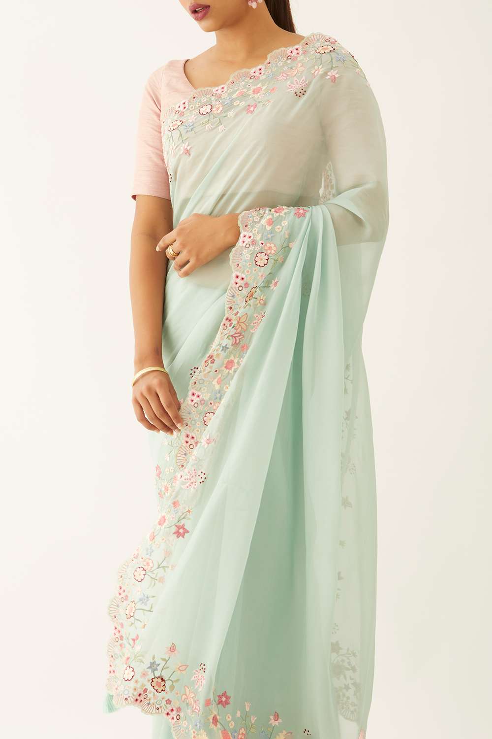 Light Blue Viscose Organza Embroidery Saree image number null