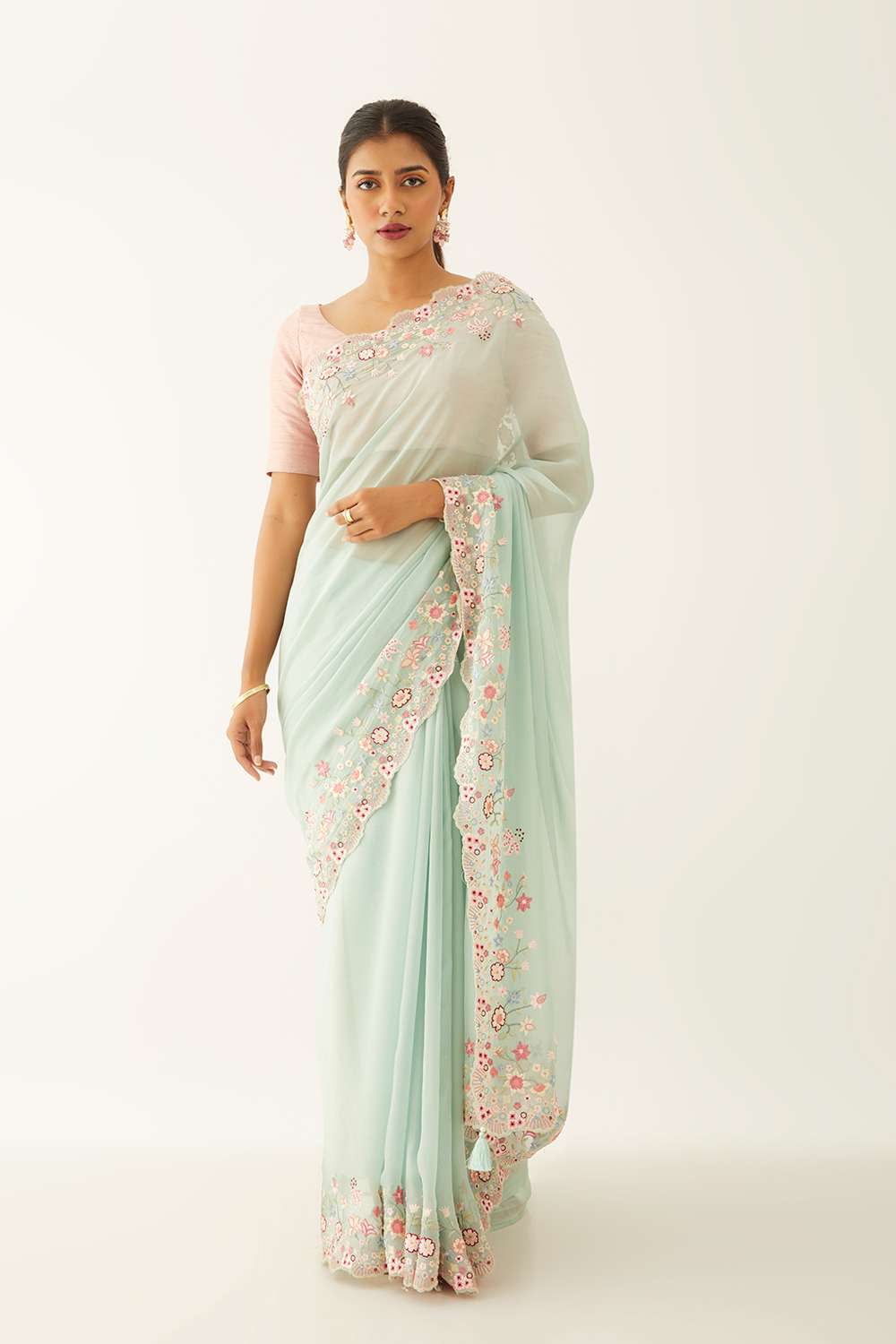 Light Blue Viscose Organza Embroidery Saree image number null