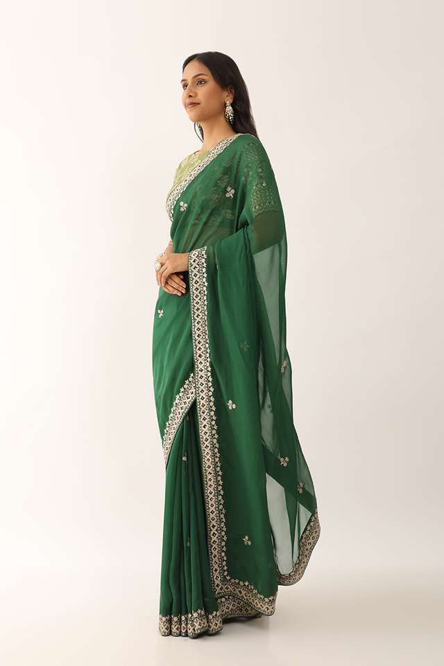 Green Viscose Organza Embroidery Saree thumbnail image number null