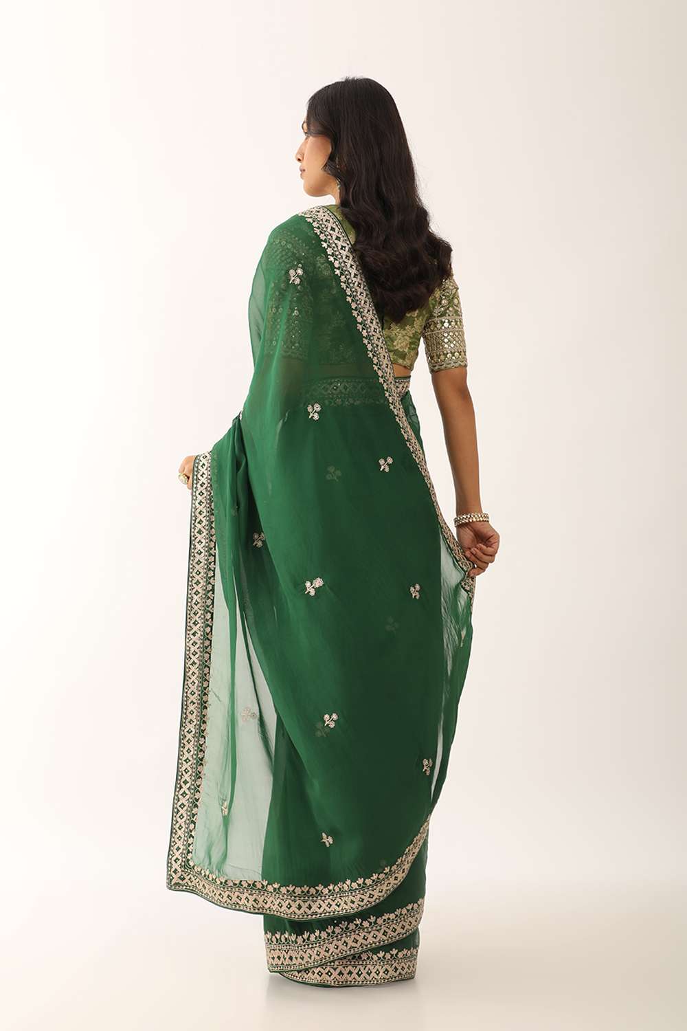 Green Viscose Organza Embroidery Saree image number null