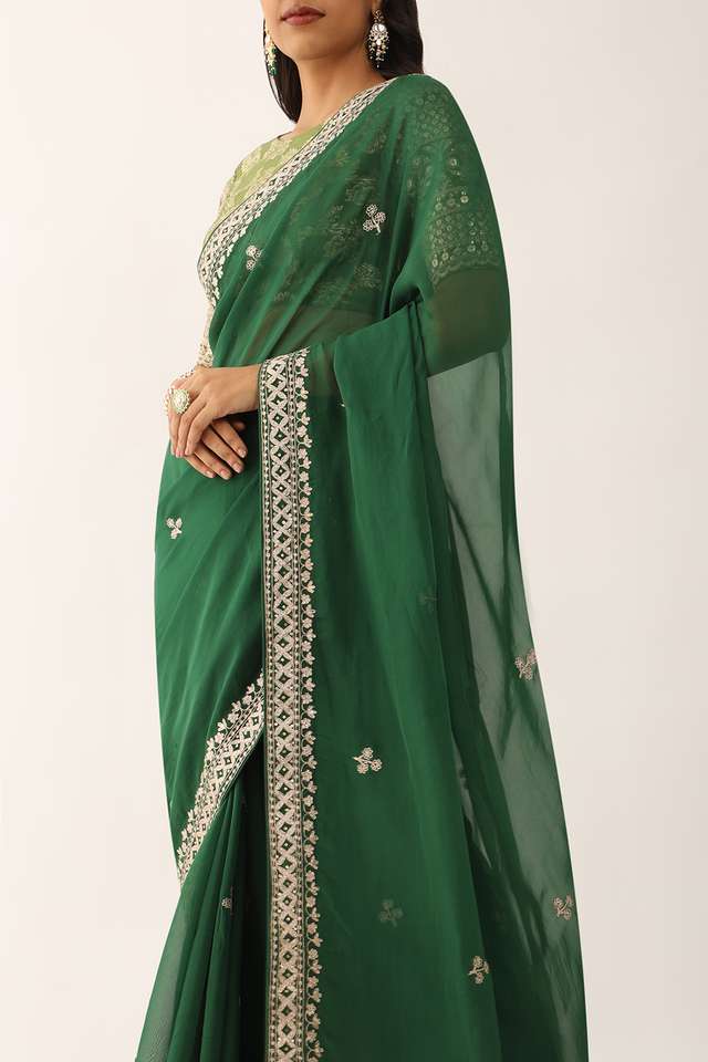 Green Viscose Organza Embroidery Saree thumbnail image number null