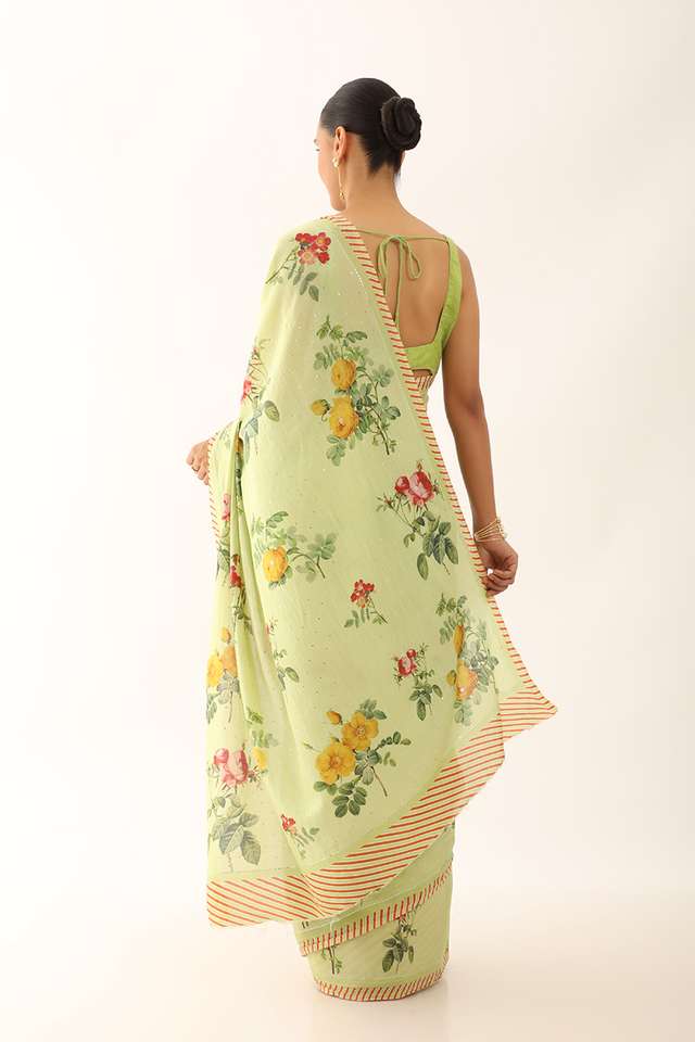 Light Green Bhagalpur Pure Tussar Cotton Screen Printed Saree thumbnail image number null