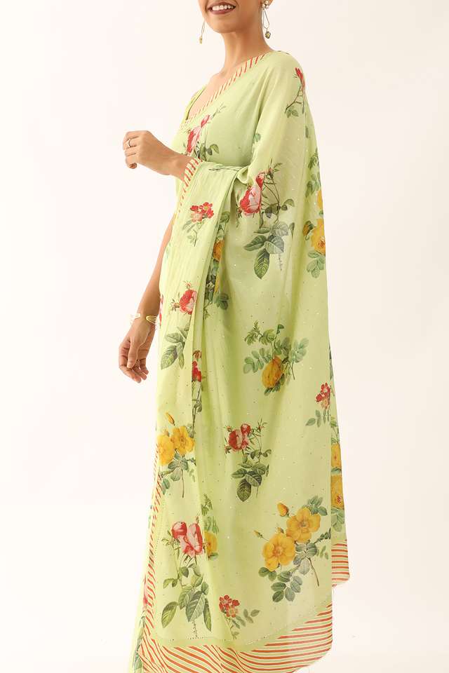 Light Green Bhagalpur Pure Tussar Cotton Screen Printed Saree thumbnail image number null