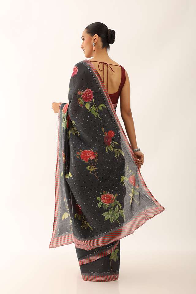 Black Bhagalpur Pure Tussar Cotton Screen Printed Saree thumbnail image number null