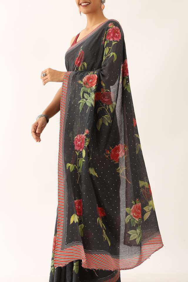 Black Bhagalpur Pure Tussar Cotton Screen Printed Saree thumbnail image number null