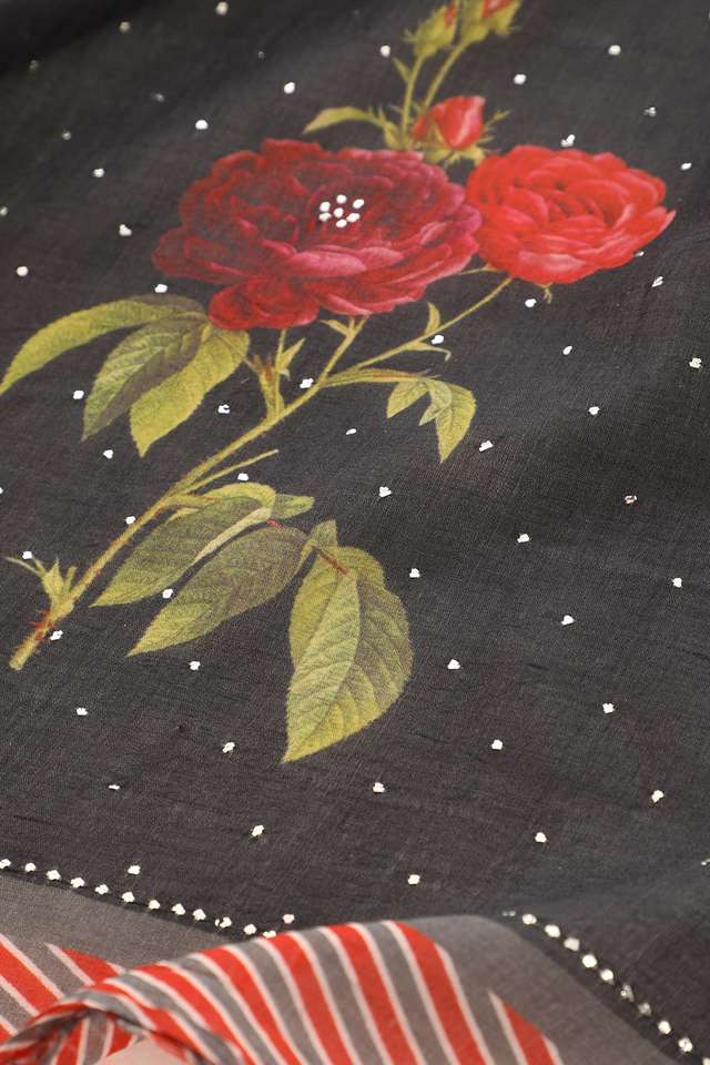 Black Bhagalpur Pure Tussar Cotton Screen Printed Saree thumbnail image number null