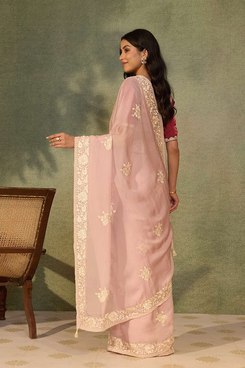 Light Pink Banarasi Viscose Organza Embroidered Saree image number null