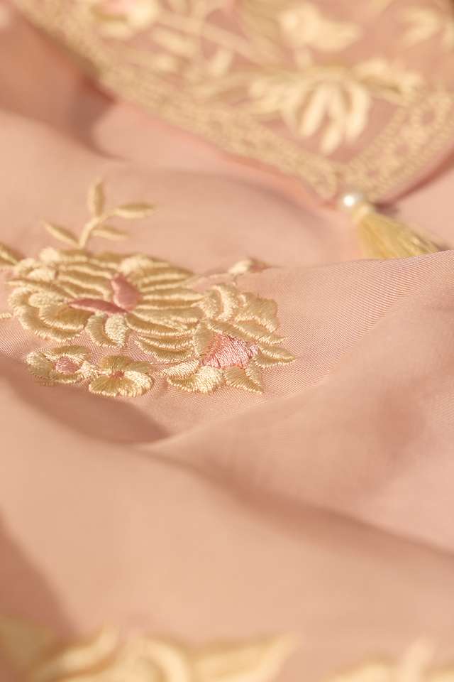 Light Pink Banarasi Viscose Organza Embroidered Saree thumbnail image number null