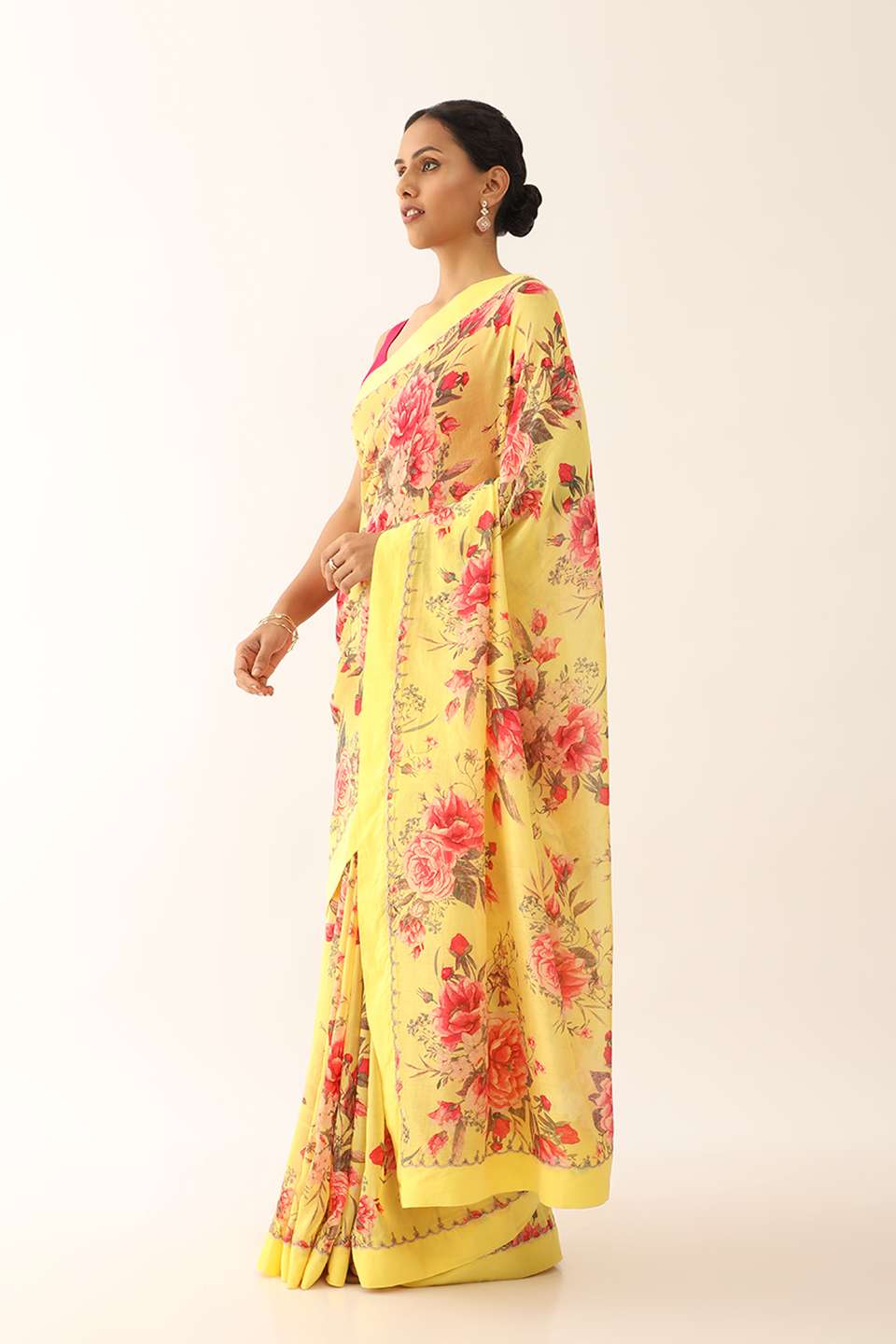Yellow Pure Silk Cotton Embroidery Saree