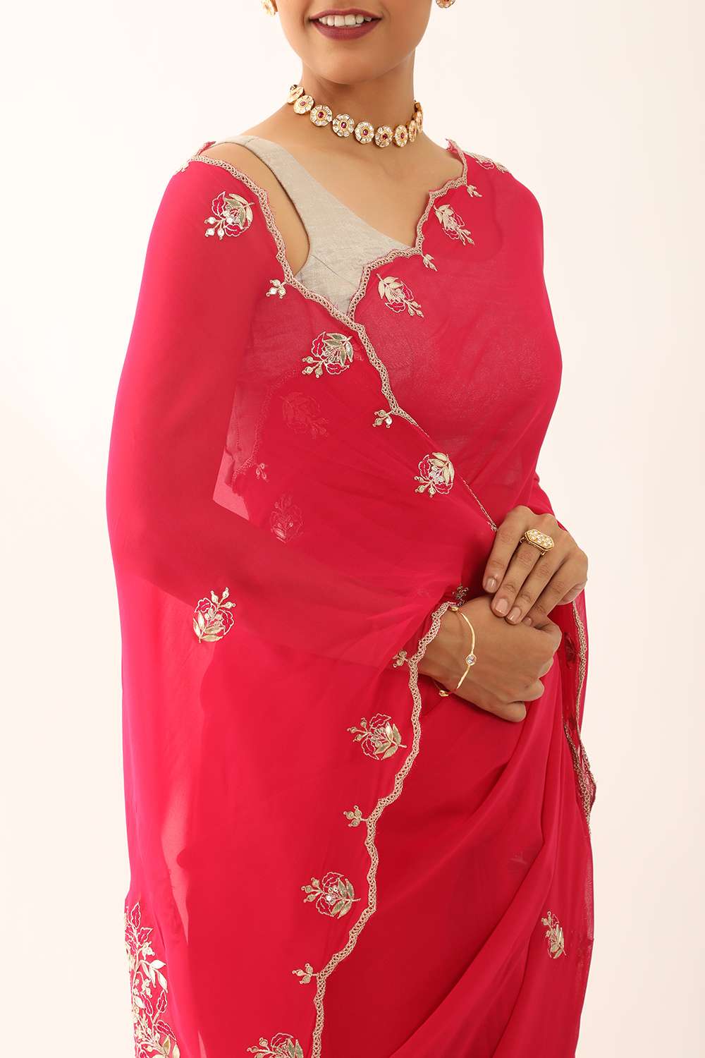 Pink Craft Viscose Georgette Gota Patti Saree image number null