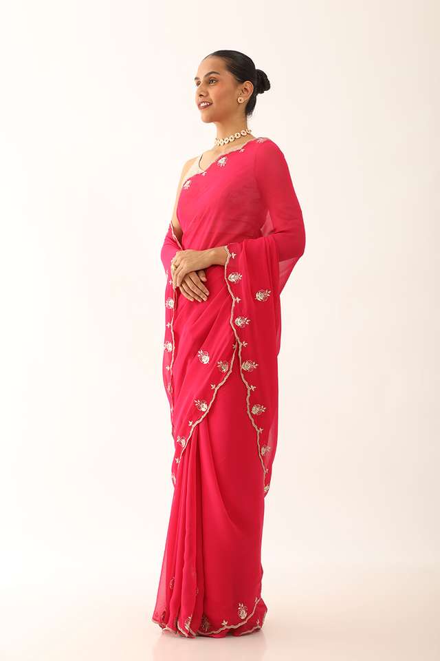 Pink Craft Viscose Georgette Gota Patti Saree thumbnail image number null
