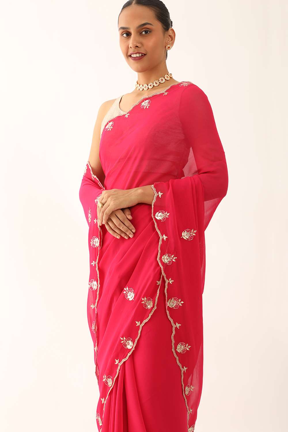 Pink Craft Viscose Georgette Gota Patti Saree image number null