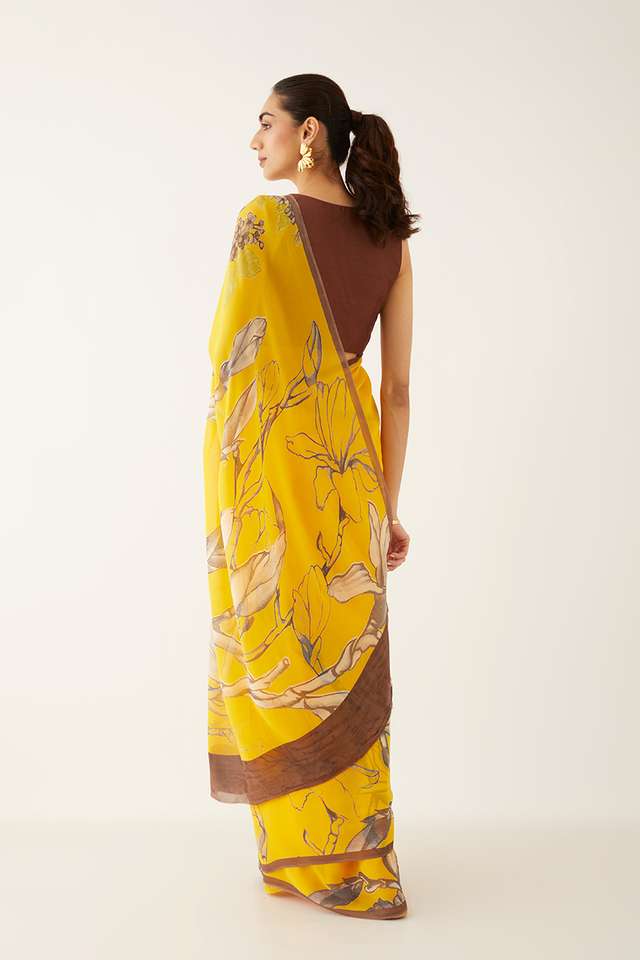 Yellow Viscose Georgette Printed Saree thumbnail image number null